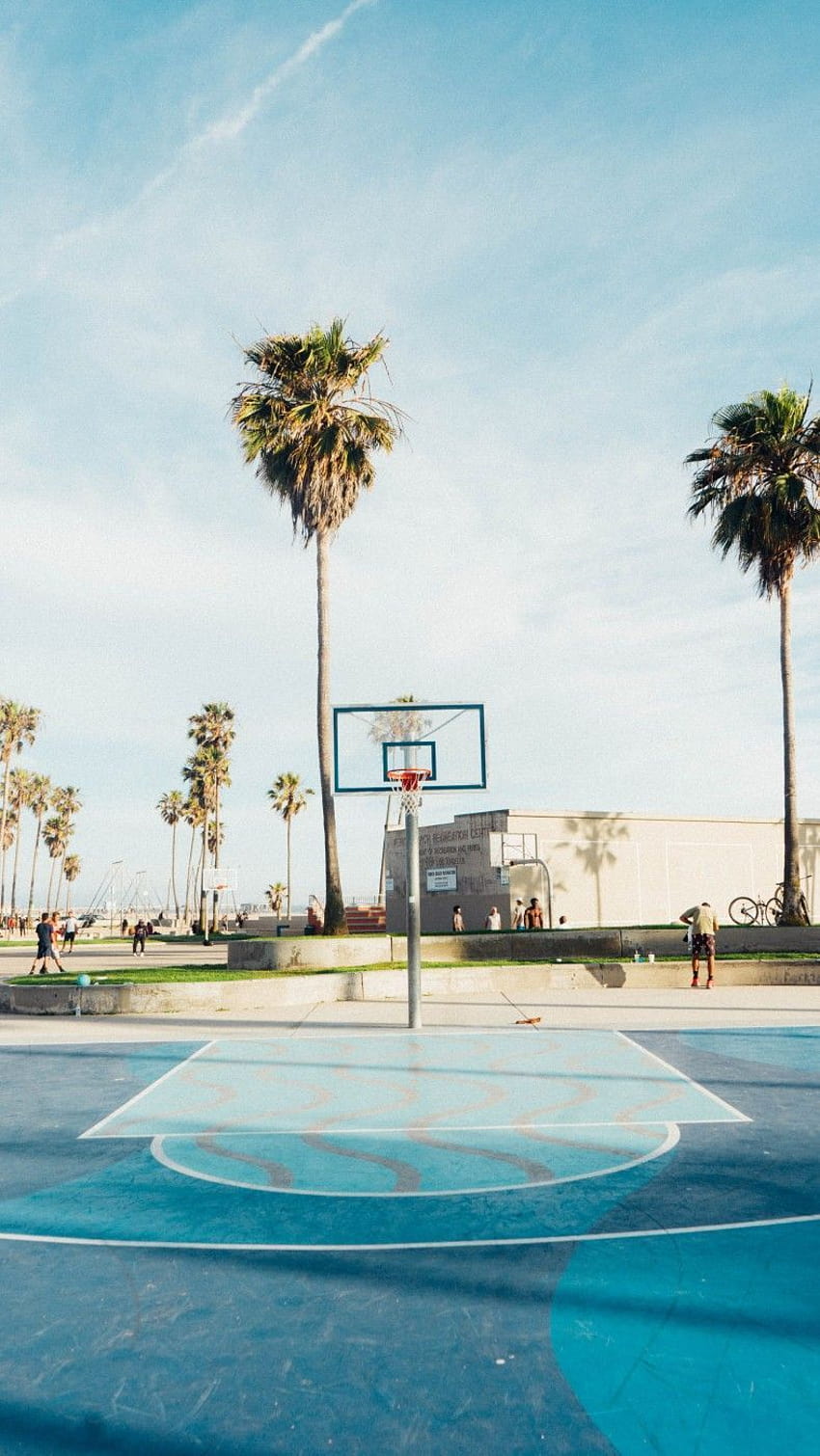 playa de venecia, cancha de basketball, ballin, verano en 2020, cancha de la nba de verano fondo de pantalla del teléfono