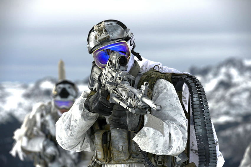 US Navy SEALs che conducono addestramento alla guerra di montagna, addestramento della marina Sfondo HD