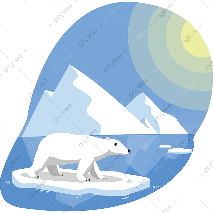Полярна мечка, ходеща по топящ се лед в море Концепция за глобално затопляне Векторна илюстрация в плосък стил, изолирана на бял фон, подходяща за илюстрация на банерна книга, абстрактно, сам, животно PNG и HD тапет за телефон