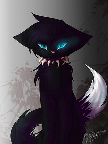 202735 - safe, artist:reruririreruro, scourge (warrior cats), cat, feline,  mammal, feral, warrior cats, 2021, anime, black body, black fur, black  hair, blood, claws, fur, hair, male, open mouth, purple collar, sharp teeth