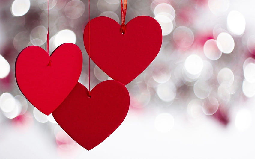 Red Three Heart Love Backgrounds, double heart HD wallpaper