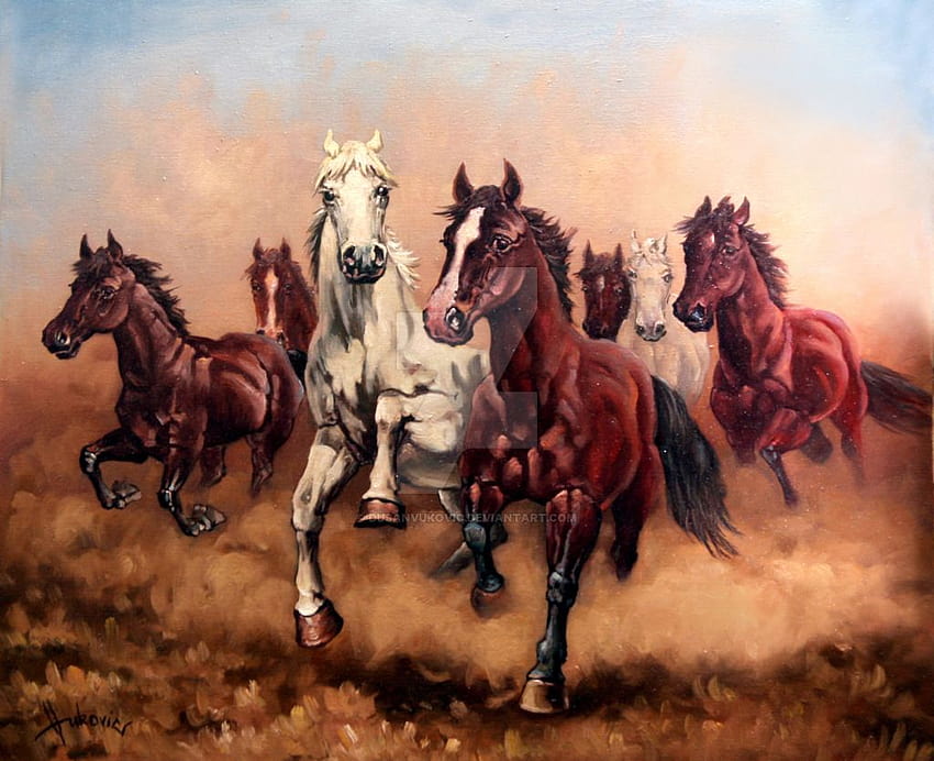 Beautiful Seven Horses 7 つの白い馬、7 頭の馬を走らせる 高画質の壁紙
