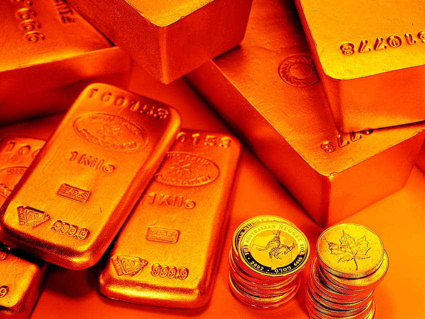 Central: Stock de lingotes y monedas de oro, monedas de oro fondo de pantalla