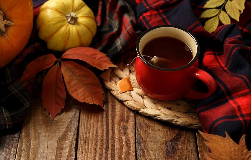 autumn, leaves, background, Board, colorful, pumpkin, maple, wood, background, autumn, leaves, cup, autumn, tea, pumpkin, maple , section еда, pumpkin autumn HD wallpaper
