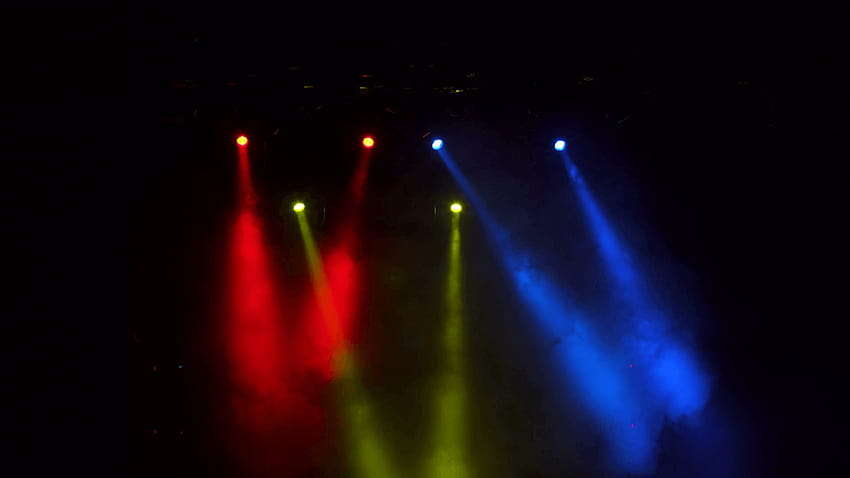 Red, blue and yellow searchlights in smoke on stage. The concert, blue and red lighting HD wallpaper