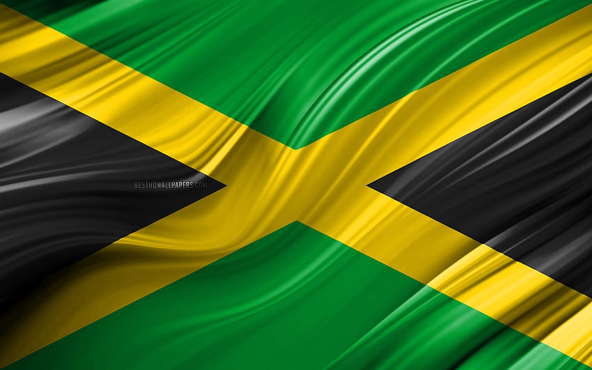 Flaga Jamajki, kraje Ameryki Północnej, fale 3d Tapeta HD