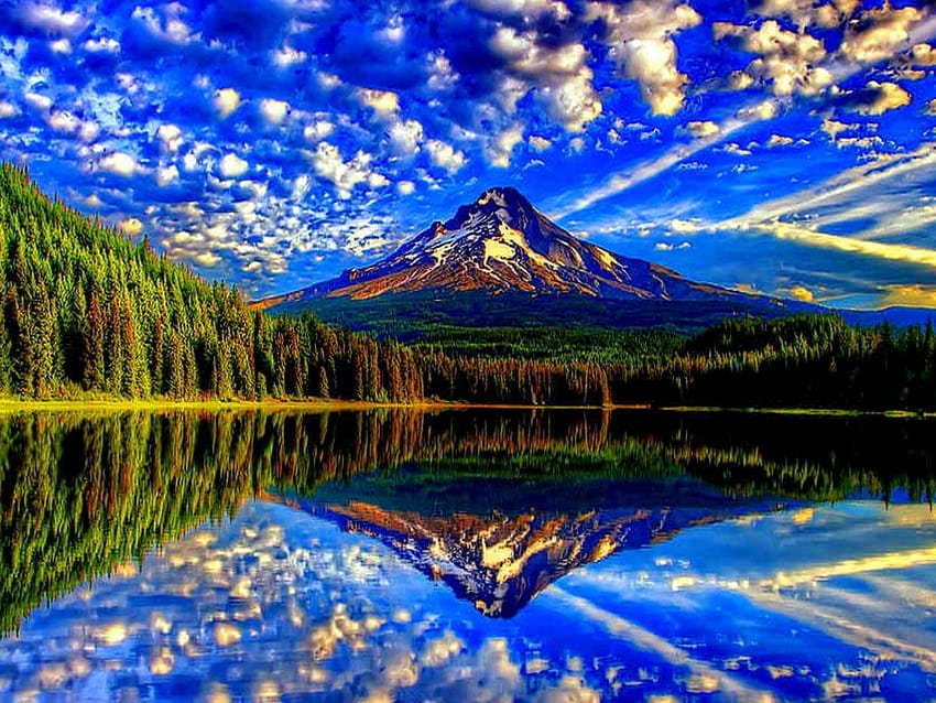 Beautiful Blue Sky And White Cloud Rock Mountain Snow, mountain lake and blue sky HD wallpaper