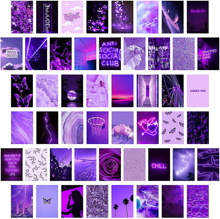 CY2SIDE 50PCS Purple Aesthetic for Wall Collage, 50 Set 4x6 inch, Neon Collage Print Kit, Euphoria Room Decor for Girl, Wall Art Prints for Room, Dorm Display, VSCO Posters, collage neon summer Fond d'écran HD