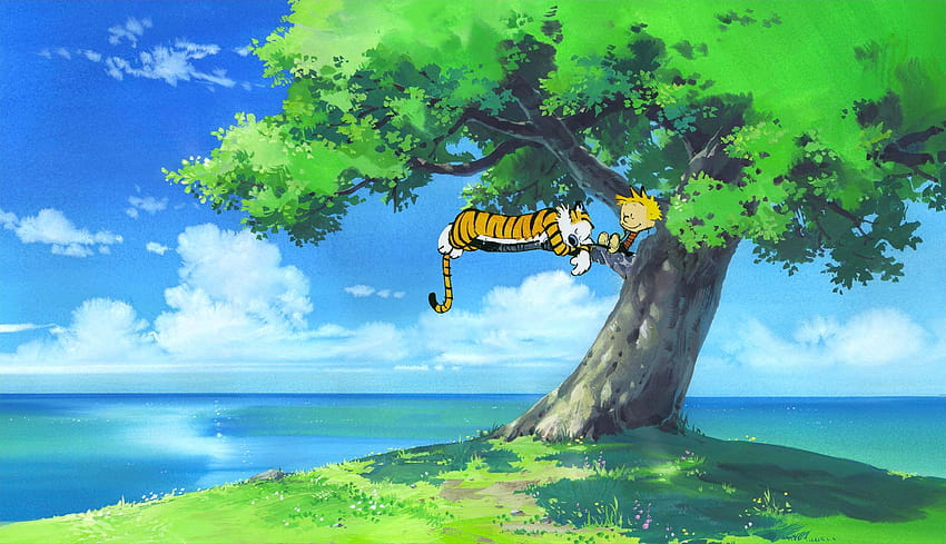 Calvin and Hobbes Enjoying the Weather, calvin and hobbes summer HD wallpaper