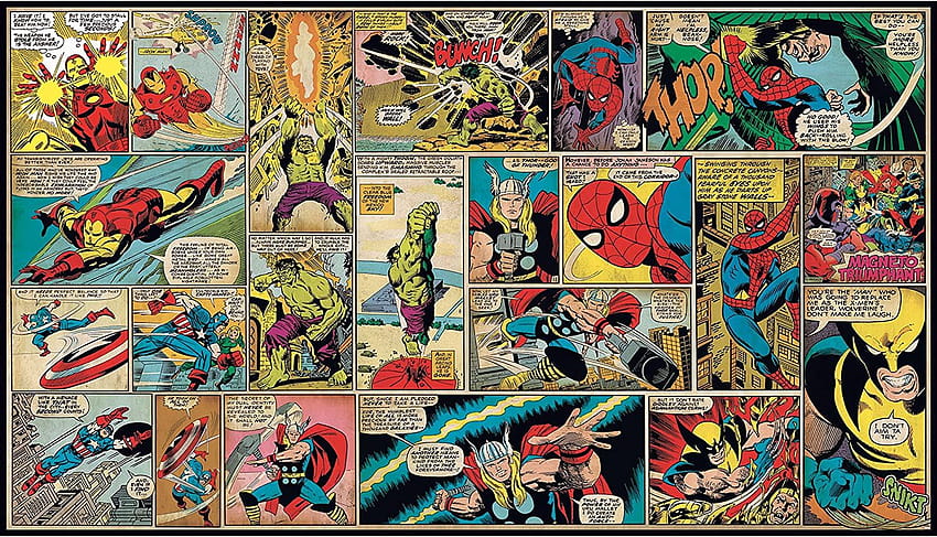 RoomMates Marvel Classics Comic Panel Wand 10,5 Fuß x 6 Fuß, Vintage Marvel Comics HD-Hintergrundbild