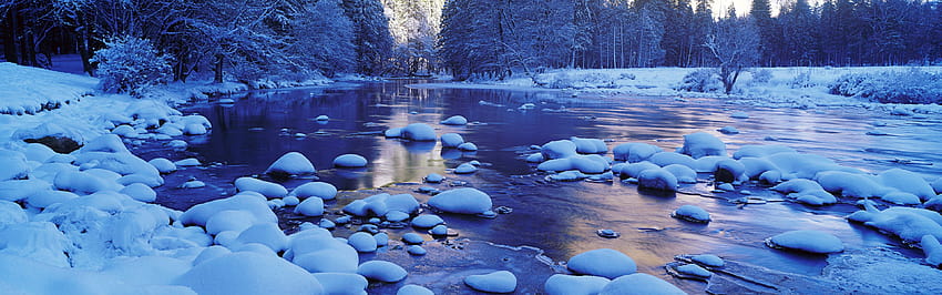Salju musim dingin yang indah, layar lebar panorama Windows 8, panorama musim dingin Wallpaper HD