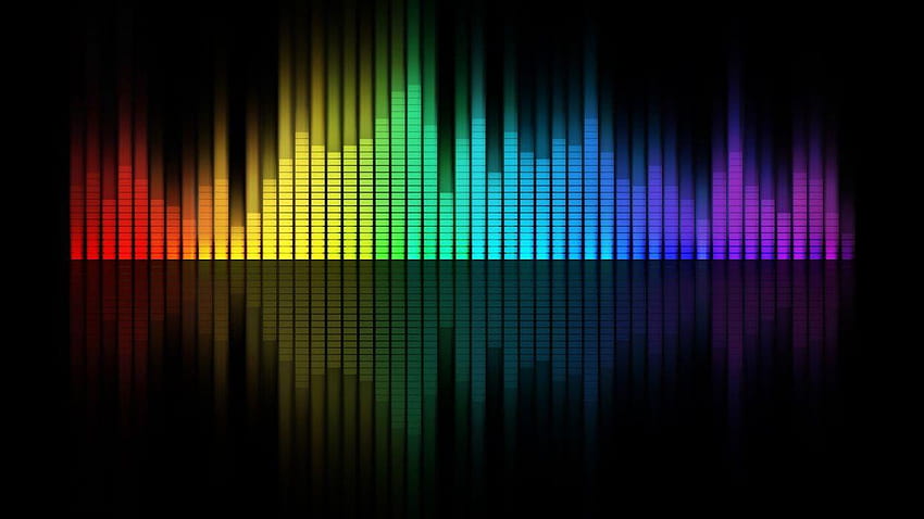 Musik multicolor pelangi grafik equalizer grafik batang latar belakang hitam Wallpaper HD