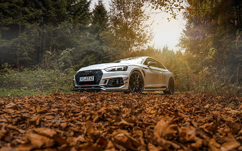 Audi RS5 Coupe, outono, floresta, carros 2018, tuning, novo RS5, carros alemães, Audi com resolução 3840x2400. Alta qualidade, audi outono papel de parede HD