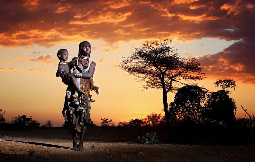 Afryka, rdzenni mieszkańcy, Matka i dziecko Tapeta HD