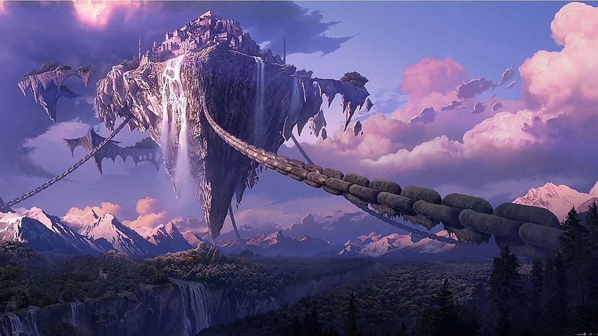 Anime landscape bridge floating ship fantasy world Anime HD wallpaper   Peakpx
