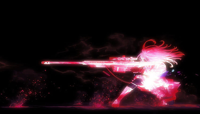 Anime Girls Sniper Rifle Weapon Anime Colorful Simple Backgrounds Pink ...
