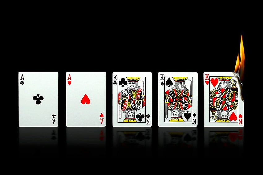 cards fire full house aces king, king card HD wallpaper