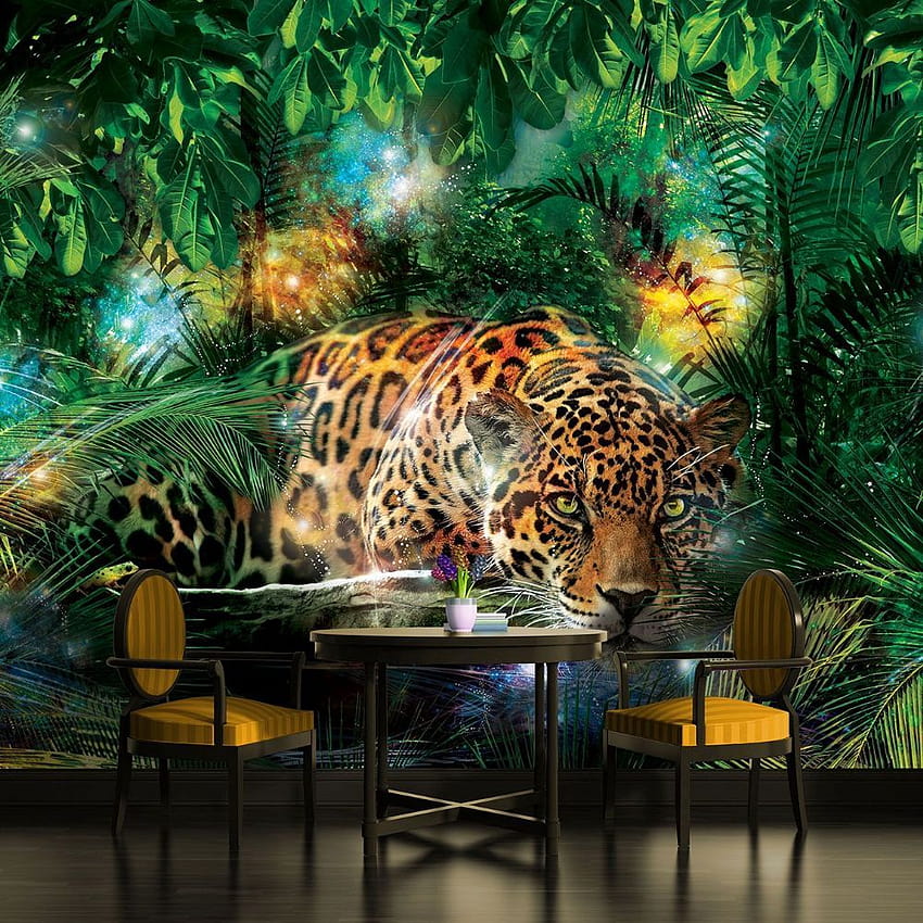 mural tigre rey de la selva para dormitorios, selva leopardo fondo de pantalla del teléfono