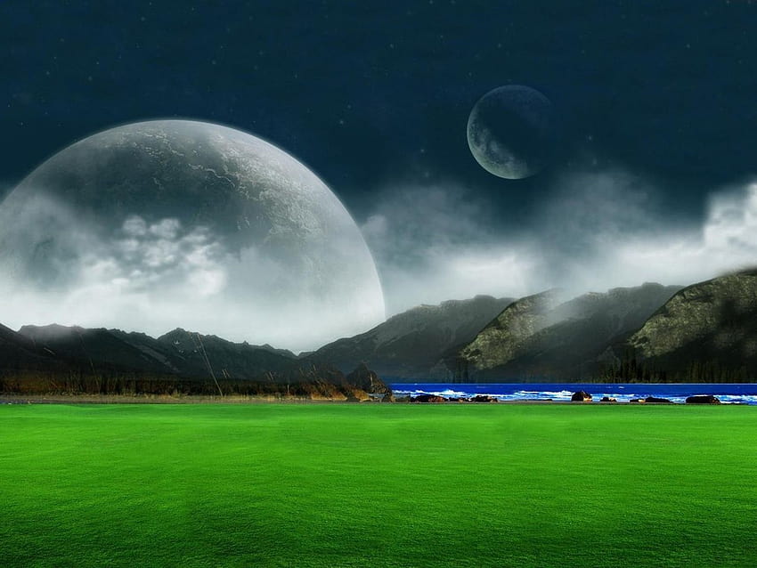 1280x960 Moon & Green Field PC und Mac, grüner Mond HD-Hintergrundbild