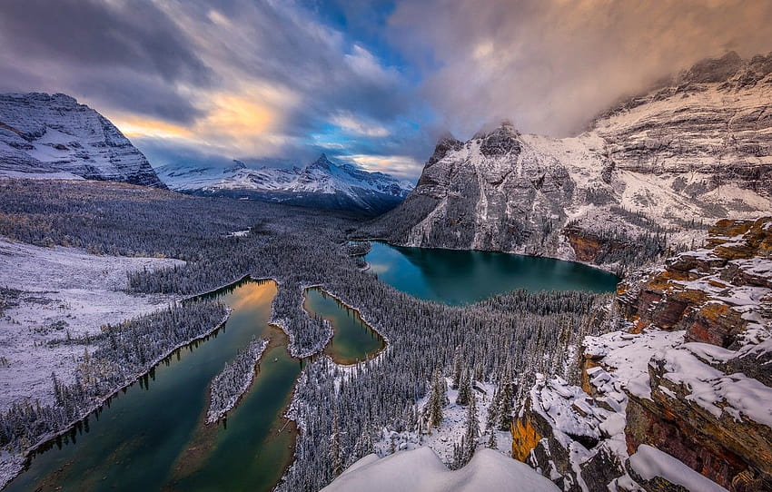 winter, snow, mountains, lake, Canada, panorama, Canada, yoho national park british columbia HD wallpaper