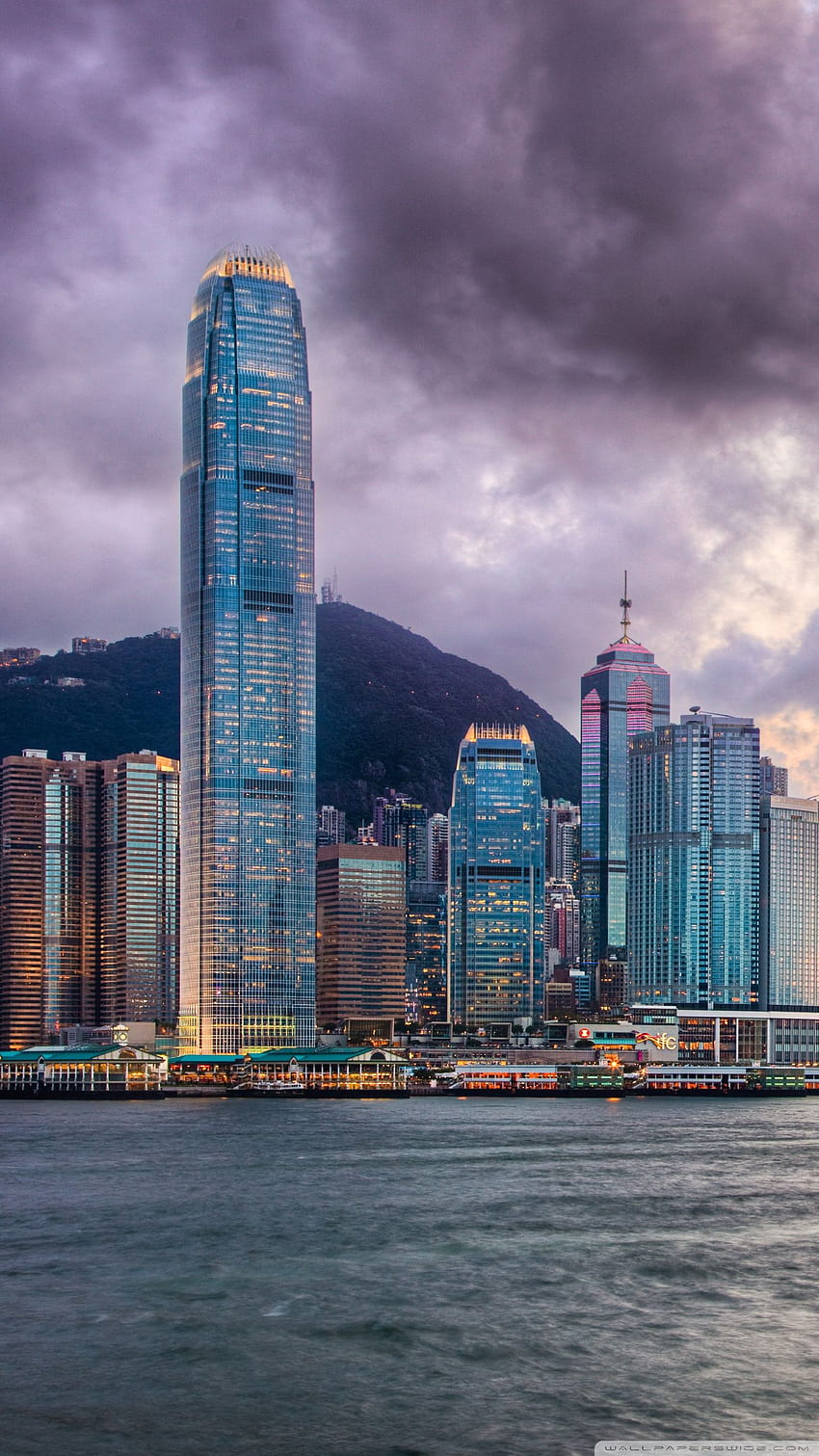 빅토리아 항구, 홍콩 R 울트라 배경, 홍콩 도시 일몰 HD 전화 배경 화면