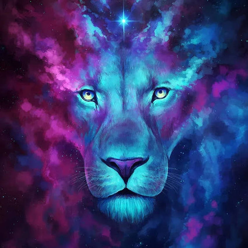 Pink Cyan Galaxy Lion, purple lion HD phone wallpaper