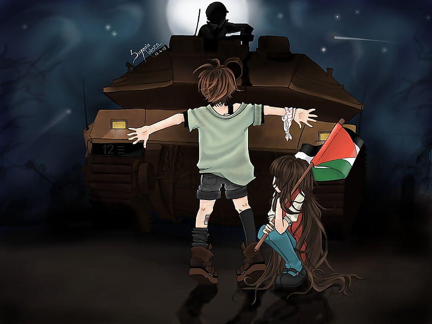 enfants, Palestine, Caricature, Tank, Drapeau / Fond d'écran HD
