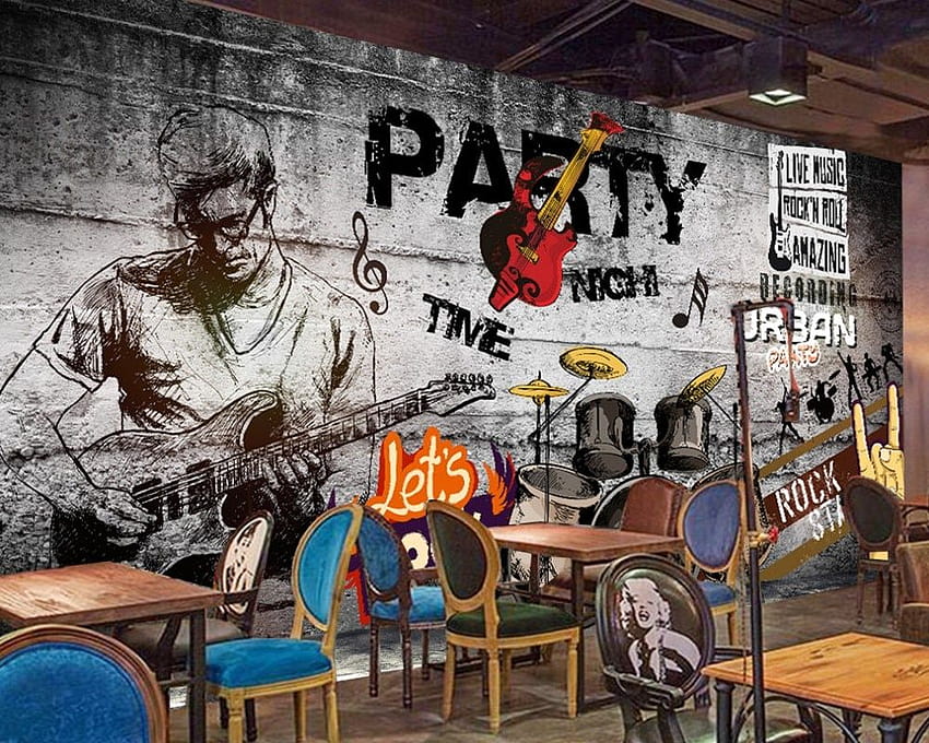 Envio Retro Vintage Pintado à Mão Hip Hop Rock Music Bar Fundos KTV Parede Festa Personalizado 3D Music Bar Mural papel de parede HD