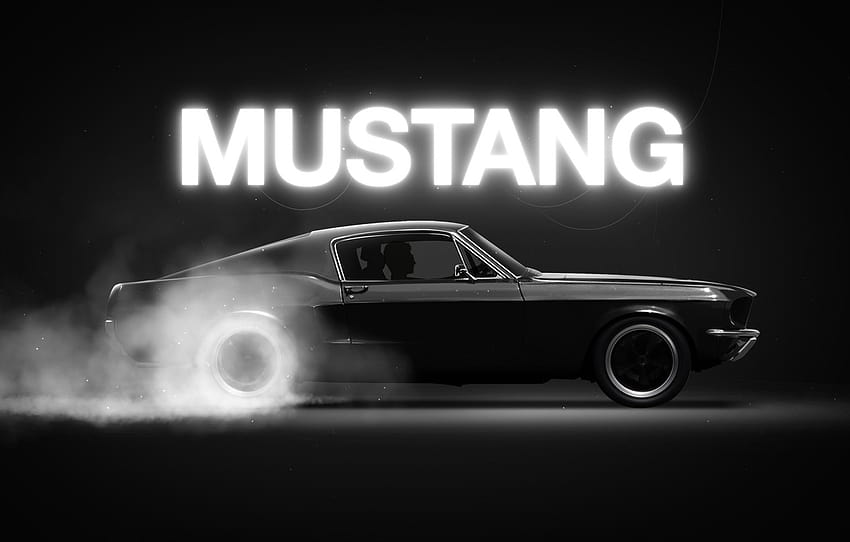 Mustang, Ford, Auto, Black, Figure, Smoke, Neon, Machine, Car, Art, Driver, Illustration, Concept Art, Animation, Side view, The Legend , art art, neon mustang HD тапет