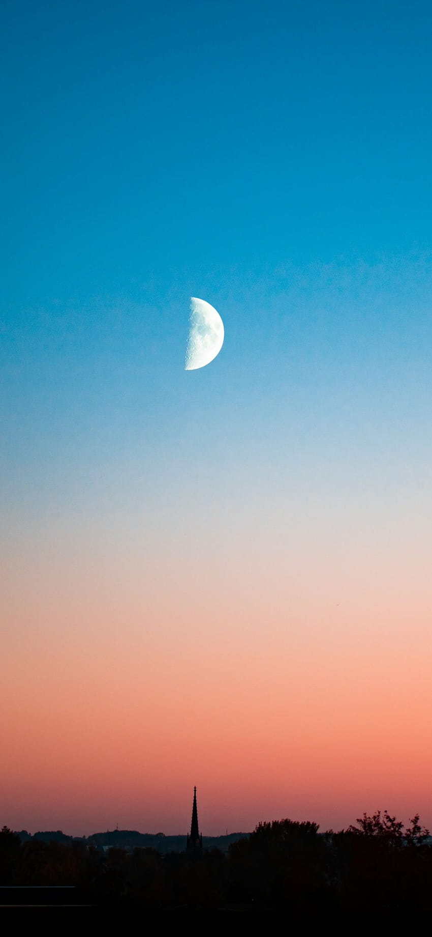 1125x2436 half moon, landscape, sky, minimal, iphone crescent moon HD phone wallpaper