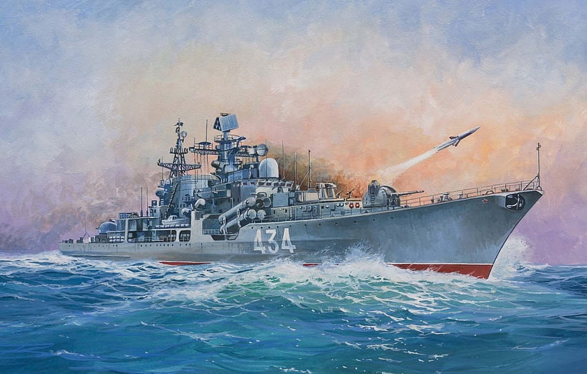 ship, art, Navy, military, Russian, destroyer, destroyer, Modern , section оружие, modern warships HD wallpaper