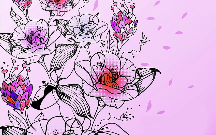 พิมพ์ ความละเอียดสูง ธรรมชาติ เวกเตอร์ กลีบ นามธรรม การ์ตูน ศิลปะ ศิลปะ ดอกไม้ สดใส คอนทราสต์สี colou ดอกไม้การ์ตูน วอลล์เปเปอร์ HD