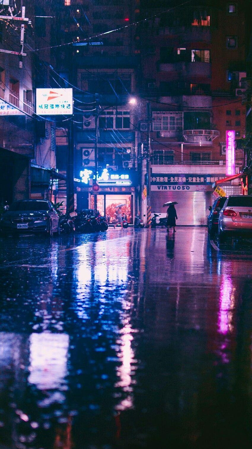 Lluvia de Japón, estética de la vida nocturna de Japón. fondo de pantalla del teléfono