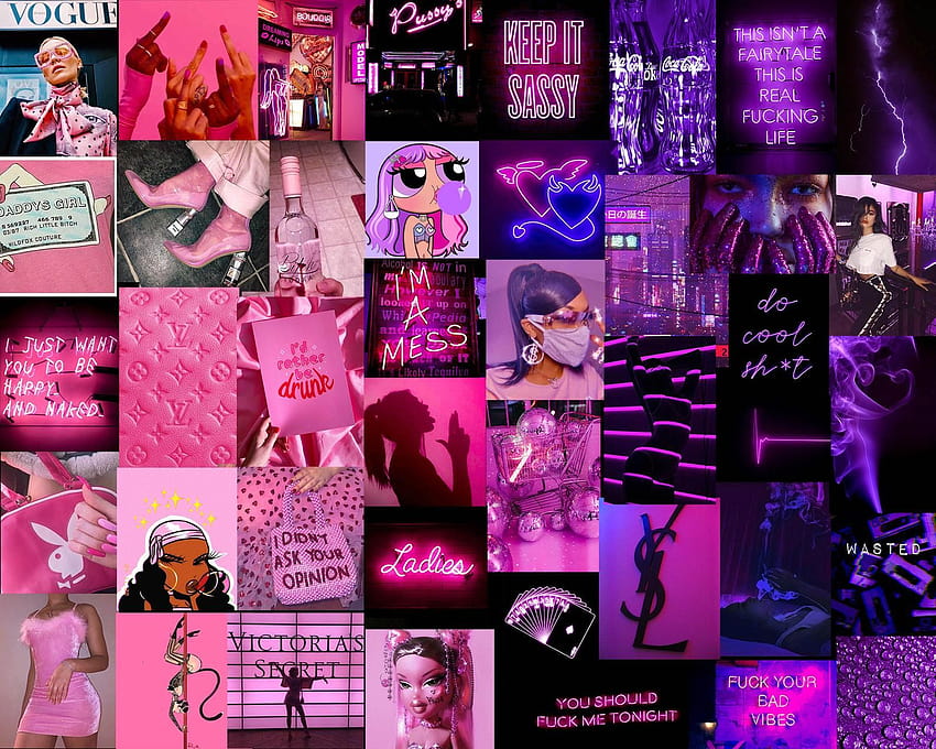 60pcs DIGITAL NO ANGEL Pink & Purple Collage Kit Dm for, aesthetic purple collage baddie HD wallpaper