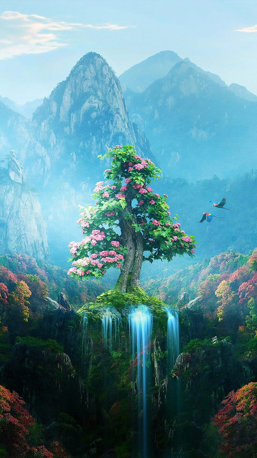 Пролет Есен Цветна природа Вълшебна гора, цветна джунгла есен HD тапет за телефон