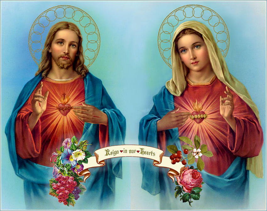İsa ve Meryem'in Kutsal Kalplerine Günlük Kutsama. Meryem'in günlük, tertemiz kalbi HD duvar kağıdı