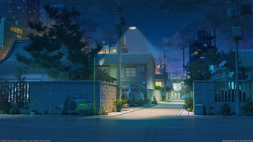 ญี่ปุ่น, บ้าน, ถนน, งานศิลปะ, กลางคืน, อนิเมะ • For You For & Mobile อนิเมะยามค่ำคืนที่สวยงาม วอลล์เปเปอร์ HD