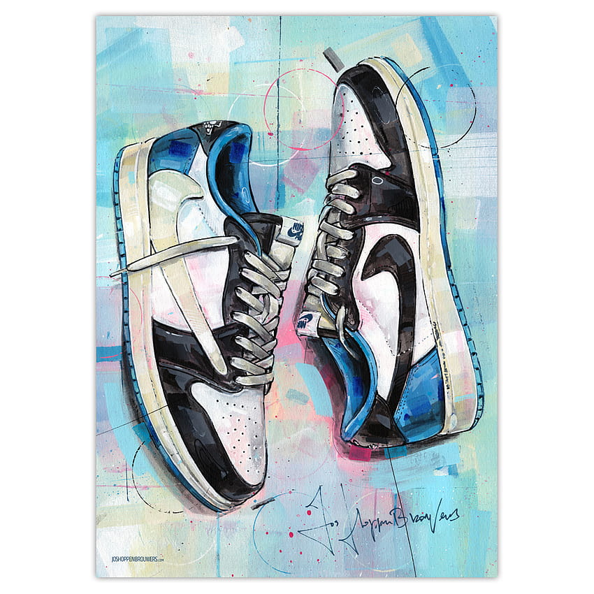 Nike air Jordan 1 Travis Scott x Fragment painting by Jos Hoppenbrouwers on  canvas poster wallpaper and more