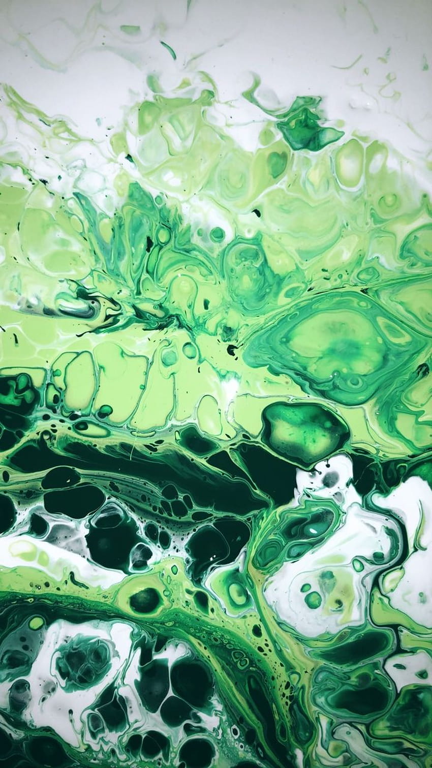 излива боядисване, абстрактно и зелено, боядисва течно течно изкуство HD тапет за телефон