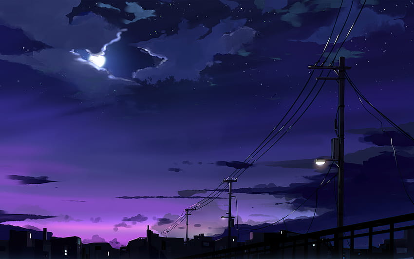 1280x800 Power Lines Moon Anime Quite Night , Backgrounds, and, anime relax HD wallpaper