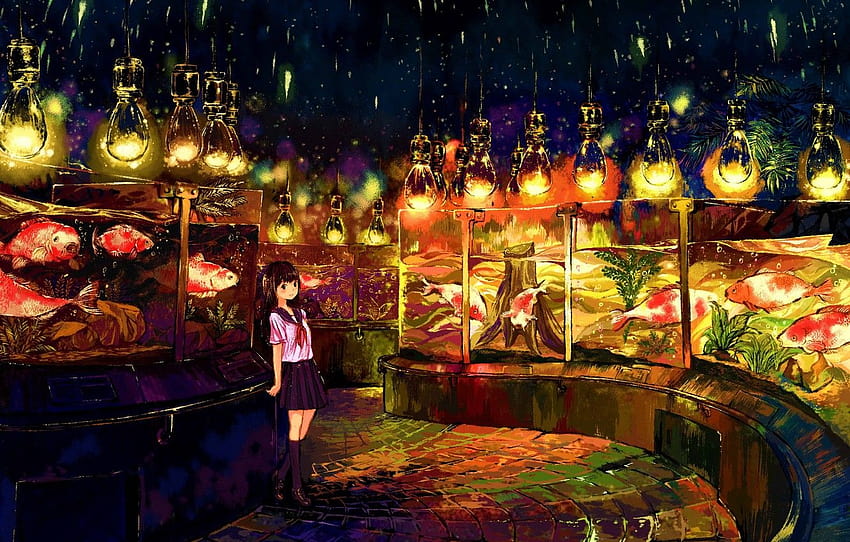 street, anime, lights, girl, painting , section арт, anime christmas street HD wallpaper