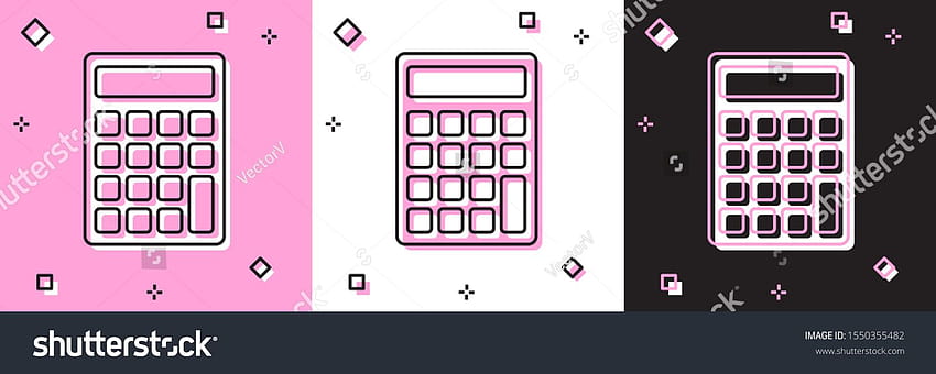 Impostare l'icona della calcolatrice isolata su rosa e bianco, nero. Simbolo di contabilità. Calcoli aziendali matematici… Sfondo HD