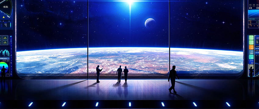People watching the moon from space Ultra Wide TV, ultra space HD wallpaper