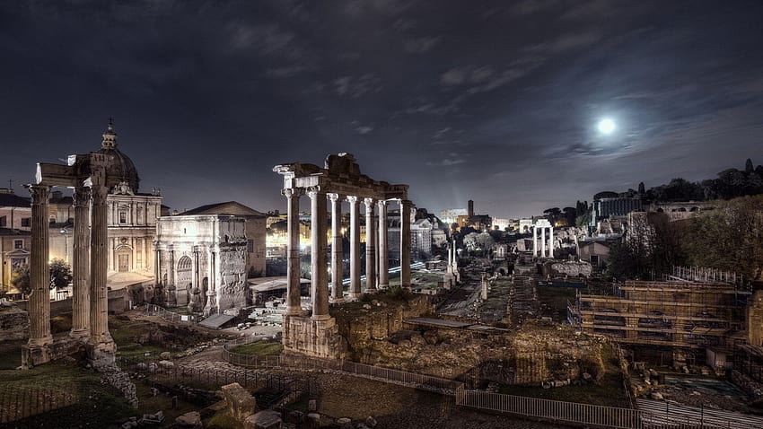 Древни руини Рим Лунна светлина Светлина Град Луна Нощ Галерия HD тапет