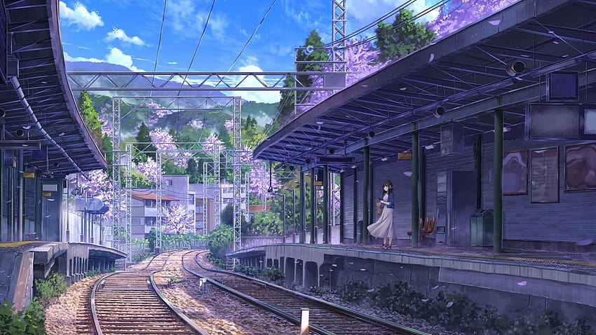 2560x1440 애니메이션 Tran Station, 여성, 경치, 나무, 2560x1440 미학 HD 월페이퍼