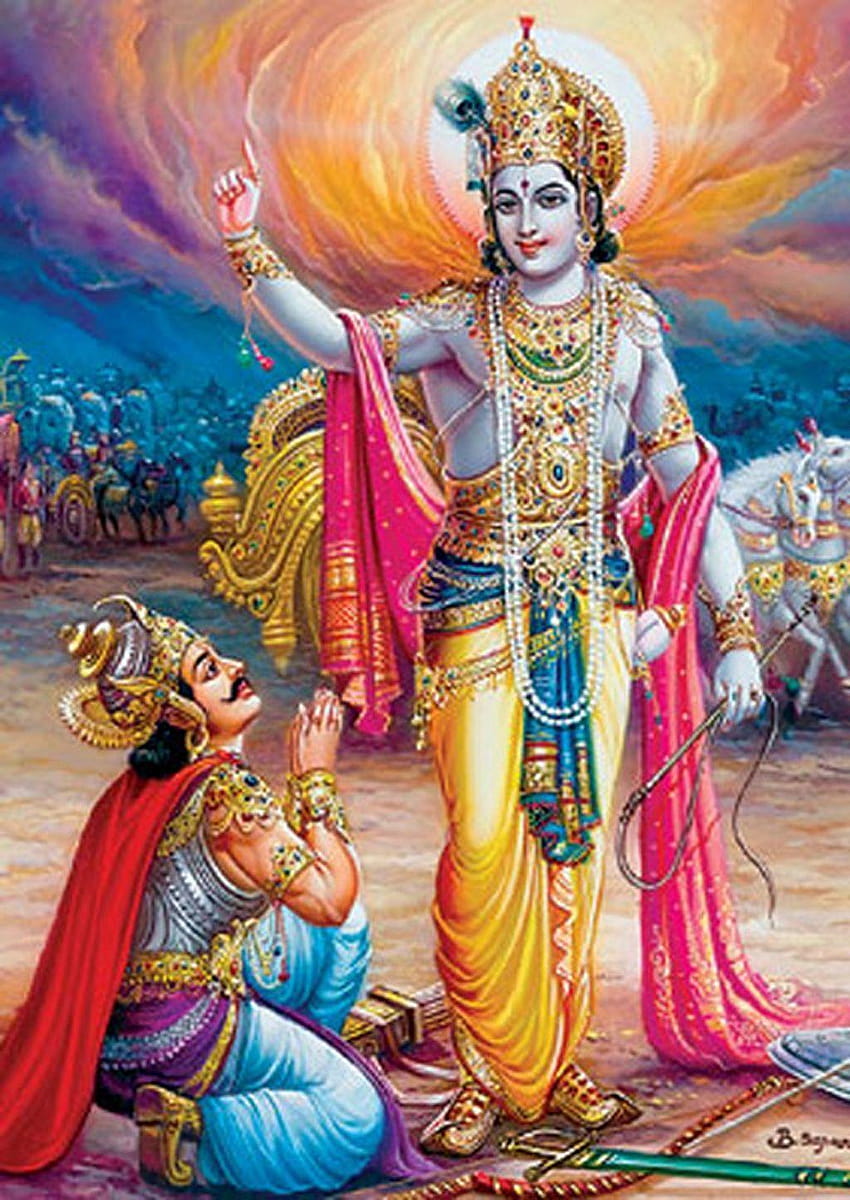 Lord Krishna con Arjuna Sri che dice Bhagavad Gita To In, Lord Krishna e Arjuna Sfondo del telefono HD