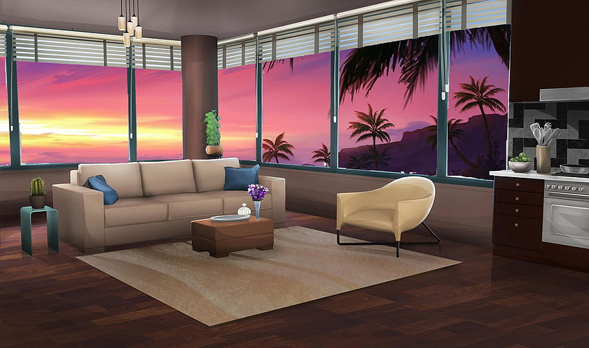INT. HOT TUB ROOM SUNSET OPEN, anime bedroom scenery HD wallpaper
