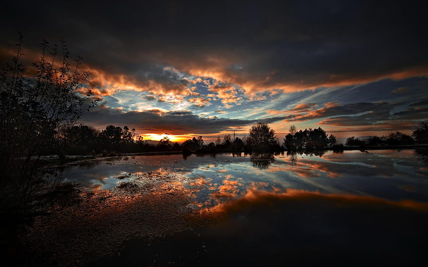 Nature Dark Sunset Night Lakes Reflections r graphy, pantulan matahari terbenam Wallpaper HD