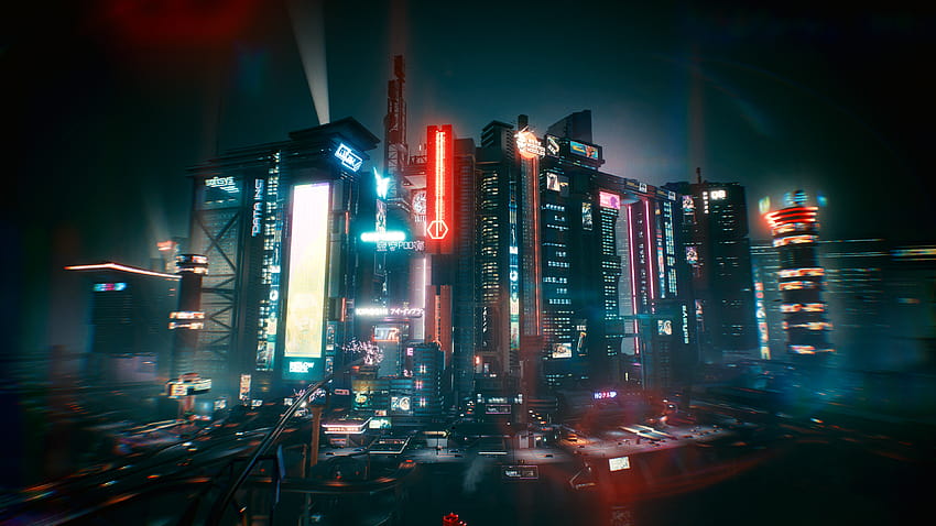 Cyberpunk 2077 vista della città, città notturna cyberpunk Sfondo HD