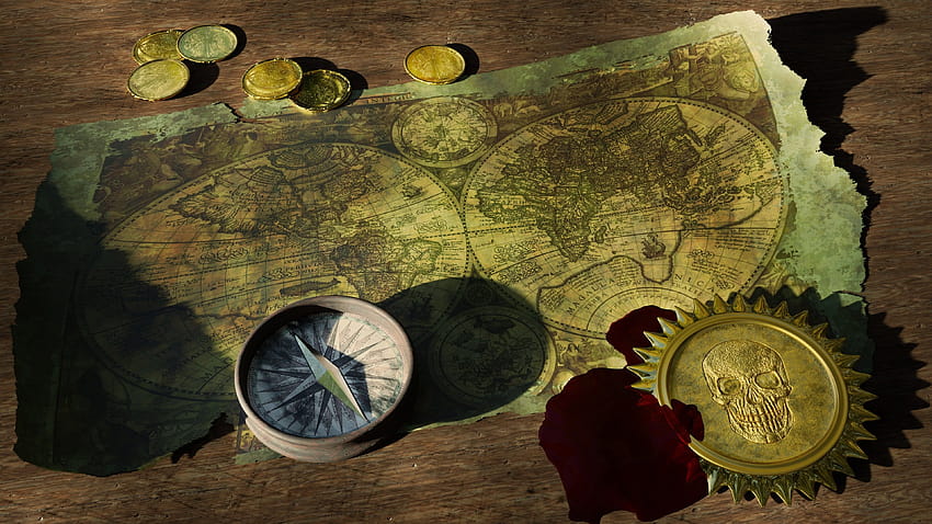 Adventure Still Life Old World Map and HD wallpaper